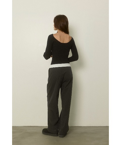 セール】Wellness Turn-up Waist Warm Pants /裏起毛 ウエスト折返し