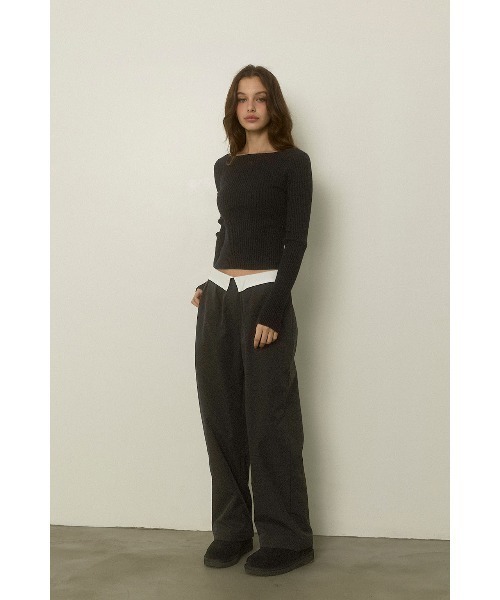 セール】Wellness Turn-up Waist Warm Pants /裏起毛 ウエスト折返し