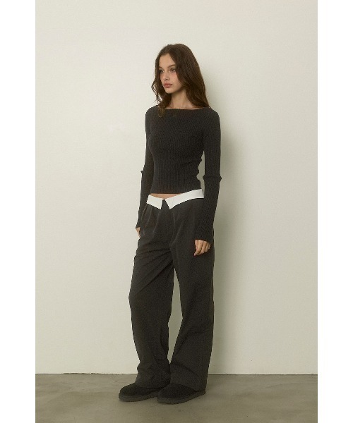 ALEXIA STAM（アリシアスタン）の「Wellness Turn-up Waist Warm Pants /裏起毛 ウエスト折返しパンツ（その他パンツ・レディース・グレー/ブラック・M/S）」の5枚目の写真