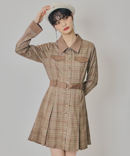 REDYAZEL（レディアゼル）の「バイカラーチェックボックスプリーツシャツミニワンピース（ワンピース・レディース・ネイビー/ブラウン/グレー・SMALL/MEDIUM）」の3枚目の写真