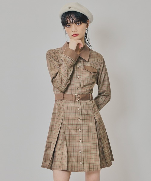 REDYAZEL（レディアゼル）の「バイカラーチェックボックスプリーツシャツミニワンピース（ワンピース・レディース・ネイビー/ブラウン/グレー・SMALL/MEDIUM）」の21枚目の写真
