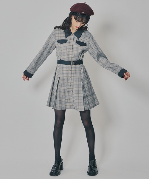 REDYAZEL（レディアゼル）の「バイカラーチェックボックスプリーツシャツミニワンピース（ワンピース・レディース・ネイビー/ブラウン/グレー・SMALL/MEDIUM）」の13枚目の写真