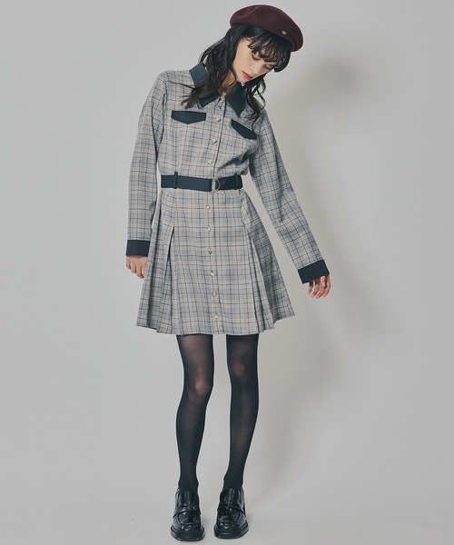 REDYAZEL（レディアゼル）の「バイカラーチェックボックスプリーツシャツミニワンピース（ワンピース・レディース・ネイビー/ブラウン/グレー・SMALL/MEDIUM）」の15枚目の写真