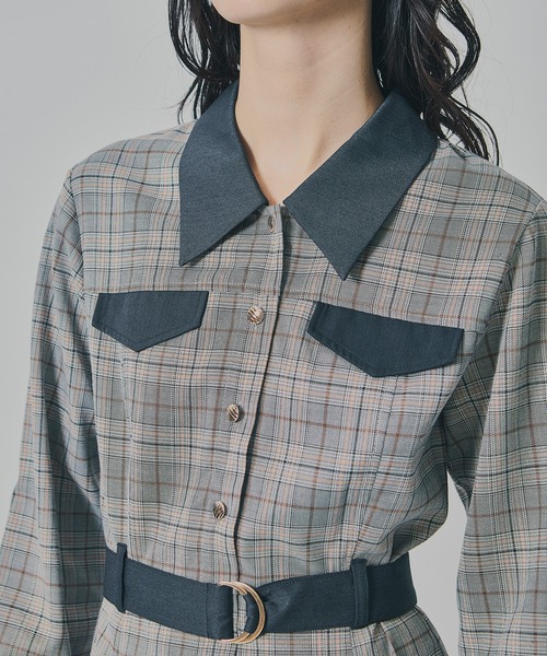 REDYAZEL（レディアゼル）の「バイカラーチェックボックスプリーツシャツミニワンピース（ワンピース・レディース・ネイビー/ブラウン/グレー・SMALL/MEDIUM）」の18枚目の写真