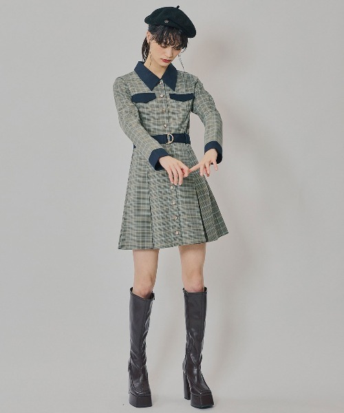 REDYAZEL（レディアゼル）の「バイカラーチェックボックスプリーツシャツミニワンピース（ワンピース・レディース・ネイビー/ブラウン/グレー・SMALL/MEDIUM）」の5枚目の写真