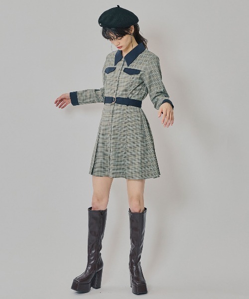 REDYAZEL（レディアゼル）の「バイカラーチェックボックスプリーツシャツミニワンピース（ワンピース・レディース・ネイビー/ブラウン/グレー・SMALL/MEDIUM）」の7枚目の写真