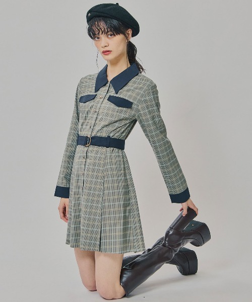 REDYAZEL（レディアゼル）の「バイカラーチェックボックスプリーツシャツミニワンピース（ワンピース・レディース・ネイビー/ブラウン/グレー・SMALL/MEDIUM）」の8枚目の写真