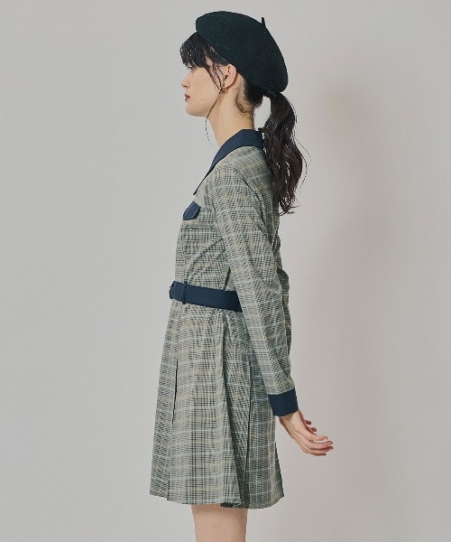 REDYAZEL（レディアゼル）の「バイカラーチェックボックスプリーツシャツミニワンピース（ワンピース・レディース・ネイビー/ブラウン/グレー・SMALL/MEDIUM）」の9枚目の写真