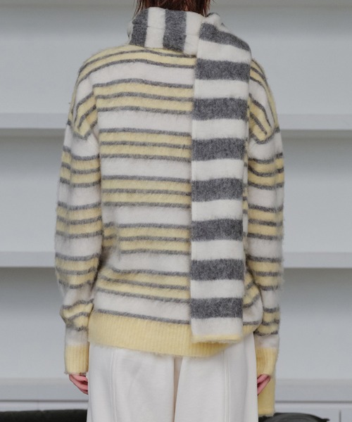 LE CIEL BLEU(ルシェルブルー)の「ブラッシュドモヘアストライプトスカーフ / Brushed Mohair Striped Scarf(ニット/セーター・レディース・ライトイエロー・36)」の9枚目の写真