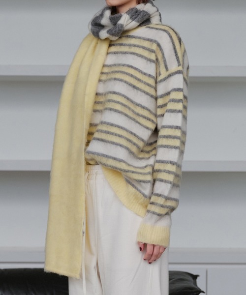 LE CIEL BLEU(ルシェルブルー)の「ブラッシュドモヘアストライプトスカーフ / Brushed Mohair Striped Scarf(ニット/セーター・レディース・ライトイエロー・36)」の6枚目の写真