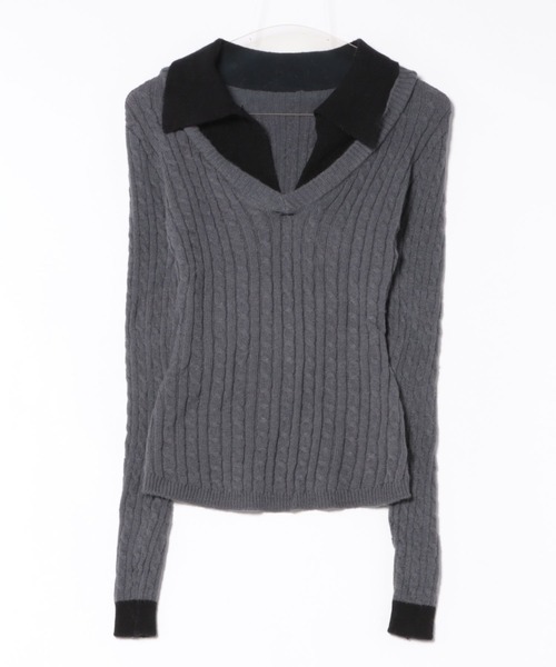 セール】シャツレイヤード風ニットトップス（ニット/セーター