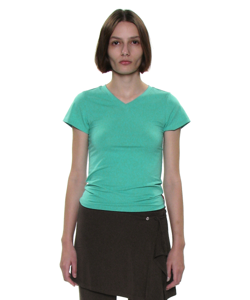 PARTIMENTO WOMEN(パルティメントウィメン)の「PWC Vネックベイビーティー_エメラルド(Tシャツ/カットソー・レディース・その他・SMALL/MEDIUM/LARGE)」の1枚目の写真