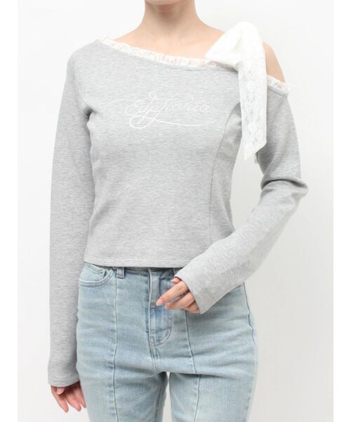 RESEXXY(リゼクシー)の「レーストリミングトップス(Tシャツ/カットソー・レディース・ホワイト/ブラック/グレー・FREE)」の13枚目の写真