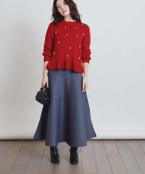 PICCIN PERLA(ピッチンペルラ)の「ティアドロップパールペプラムニット(ニット/セーター・レディース・オフホワイト/ブラック/レッド・M)」の12枚目の写真