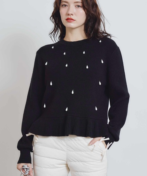 PICCIN PERLA(ピッチンペルラ)の「ティアドロップパールペプラムニット(ニット/セーター・レディース・オフホワイト/ブラック/レッド・M)」の20枚目の写真