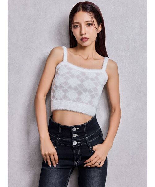 GYDA(ジェイダ)の「Argyll patternミニシャギーニットキャミ(キャミソール・レディース・ブラック/オフホワイト・FREE)」の8枚目の写真