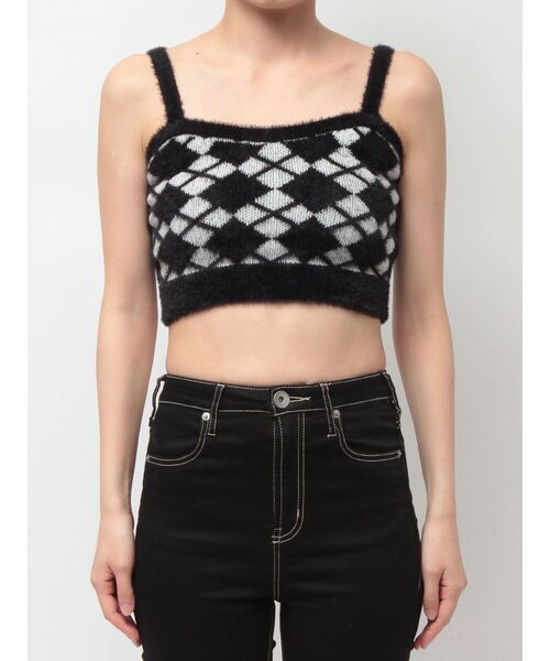 GYDA(ジェイダ)の「Argyll patternミニシャギーニットキャミ(キャミソール・レディース・ブラック/オフホワイト・FREE)」の11枚目の写真