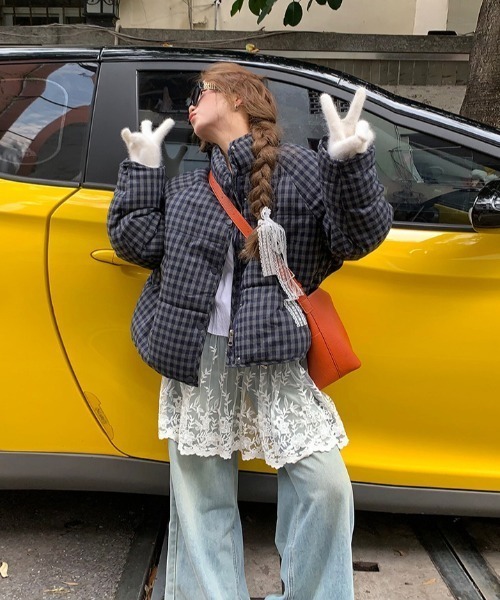 DEVICE（デバイス）の「チェック 中綿 ダウン アウター（ダウンジャケット/コート・レディース・その他1/その他2・FREE）」の4枚目の写真