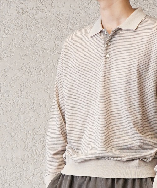 TROVE（トローヴ）の「TROVE 2025aw / J.R KNIT POLO LONG SLEEVE（ニット/セーター・メンズ・ベージュ/チャコール・3/1）」の2枚目の写真