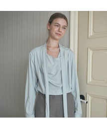 Draped Neck Tie Blouse - Light Blue
