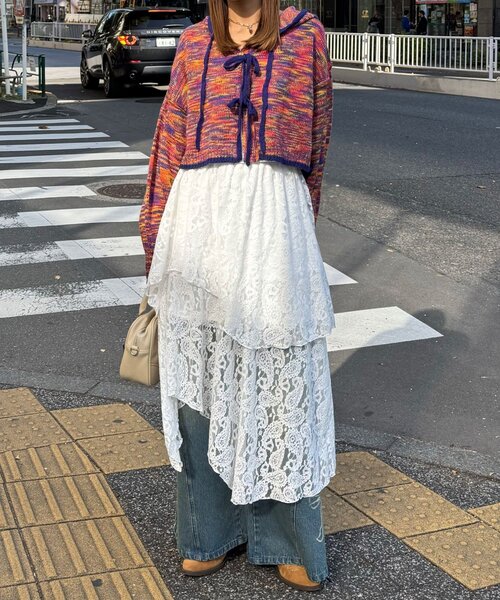 CIAOPANIC（チャオパニック）の「イレヘムアソート柄ミドルスカート（スカート・レディース・ホワイト/ブルー・ONE SIZE）」の7枚目の写真