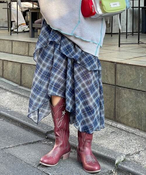 CIAOPANIC（チャオパニック）の「イレヘムアソート柄ミドルスカート（スカート・レディース・ホワイト/ブルー・ONE SIZE）」の11枚目の写真