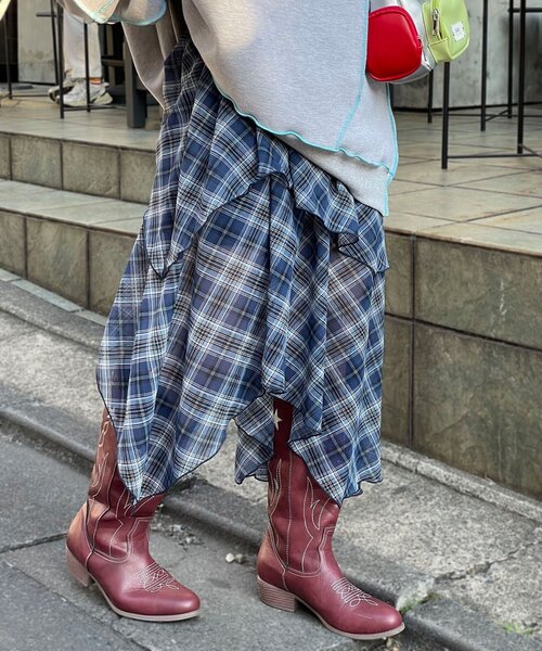 CIAOPANIC（チャオパニック）の「イレヘムアソート柄ミドルスカート（スカート・レディース・ホワイト/ブルー・ONE SIZE）」の13枚目の写真