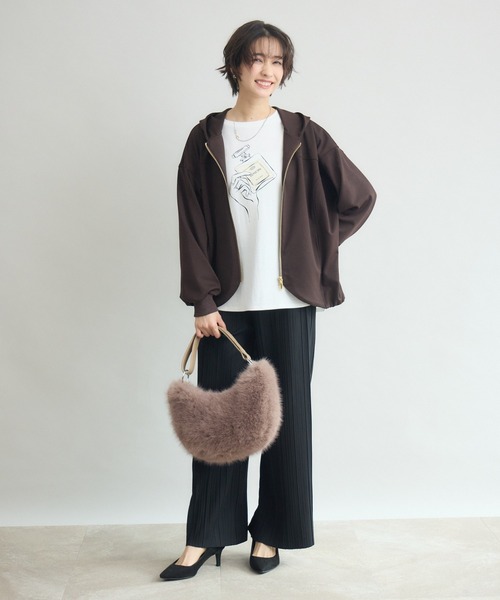 Pillini（ピリーニ）の「カットツイル裏起毛プリーツパンツ（その他パンツ・レディース・ブラック/チャコールグレー/ベージュ・MEDIUM）」の8枚目の写真