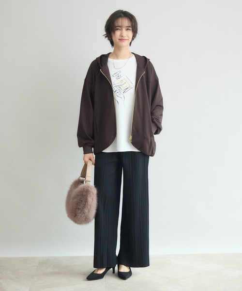 Pillini（ピリーニ）の「カットツイル裏起毛プリーツパンツ（その他パンツ・レディース・ブラック/チャコールグレー/ベージュ・MEDIUM）」の9枚目の写真