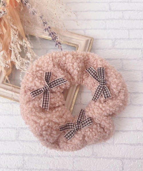 セール】lulunoix/くま リボンもこもこシュシュ N15458（シュシュ