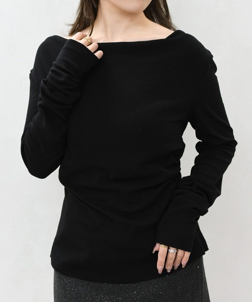 MISCH MASCH(ミッシュマッシュ)の「一部店舗限定 ドレープネック美シルエット長袖トップス(Tシャツ/カットソー・レディース・ブラック/ブラウン/ホワイト・フリ-)」の5枚目の写真