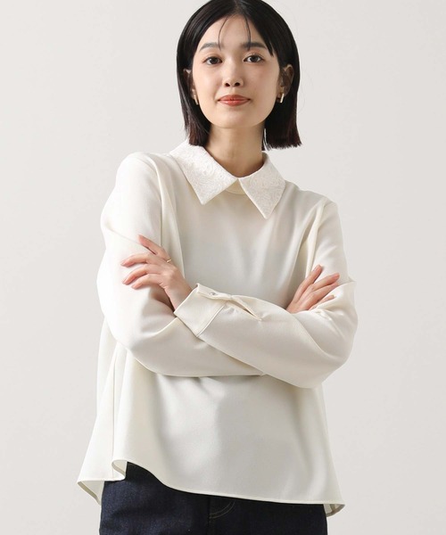 Gready Brilliant（グレディブリリアン）の「ジョーゼットレースカラーブラウス（シャツ/ブラウス・レディース・ネイビー/アイボリー・38）」の7枚目の写真