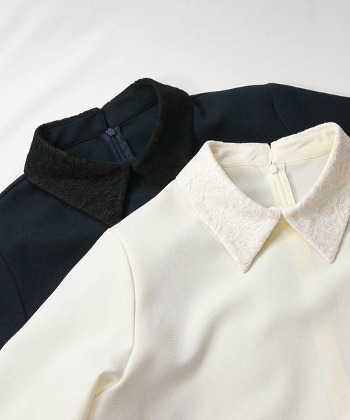 Gready Brilliant（グレディブリリアン）の「ジョーゼットレースカラーブラウス（シャツ/ブラウス・レディース・ネイビー/アイボリー・38）」の12枚目の写真