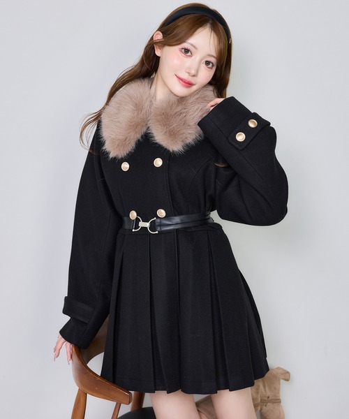 セール】フェイクファー襟プリーツミドルコート（その他アウター