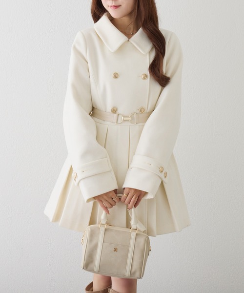 フェイクファー襟プリーツミドルコート（その他アウター）｜one after