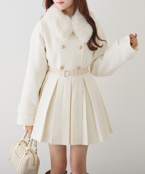 セール】フェイクファー襟プリーツミドルコート（その他アウター