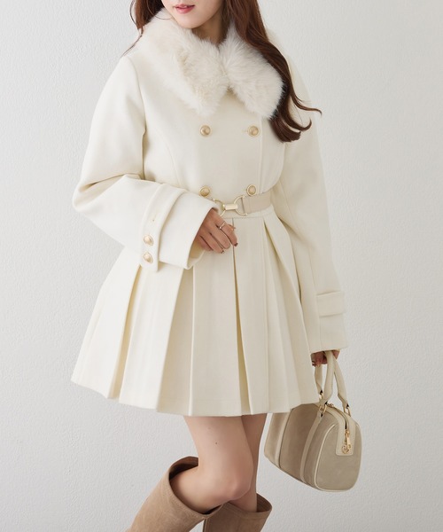 セール】フェイクファー襟プリーツミドルコート（その他アウター