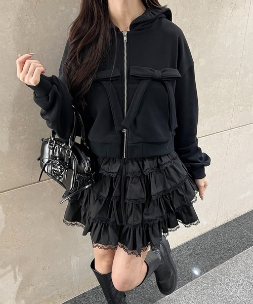 フリルフードリボンジップパーカー（パーカー）｜PHILLY（フィリー）の