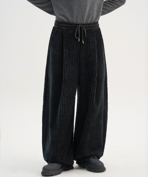 F/W]コーデュロイワンタックカーブドバンディングパンツ_ブラック