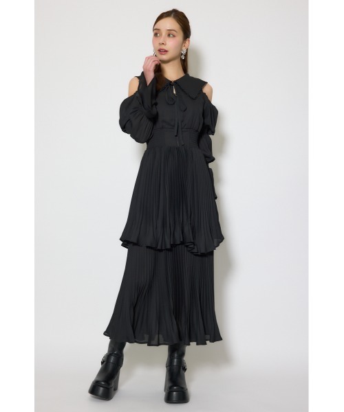 rienda(リエンダ)の「ビッグカラープリーツフレアワンピース 春服(ワンピース・レディース・ブラック/ライトピンク/ベージュ・FREE)」の5枚目の写真