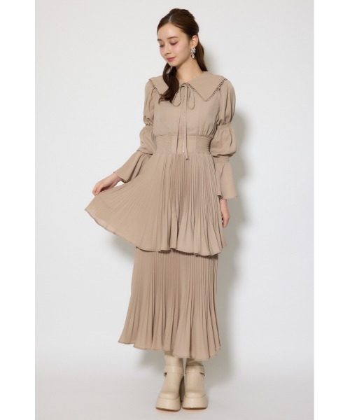 rienda(リエンダ)の「ビッグカラープリーツフレアワンピース 春服(ワンピース・レディース・ブラック/ライトピンク/ベージュ・FREE)」の15枚目の写真