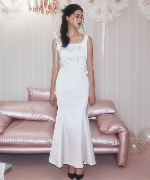 セール】Ribbon Mermaid Long Dress [Cream]（ワンピース
