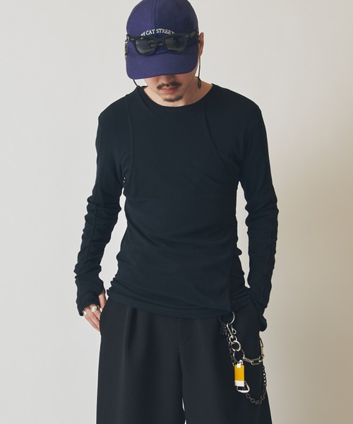 Lui's（ルイス）の「SURJENT　コットンレイヤードロンT（Tシャツ/カットソー・メンズ・ブラック/ホワイト・1/2）」の2枚目の写真