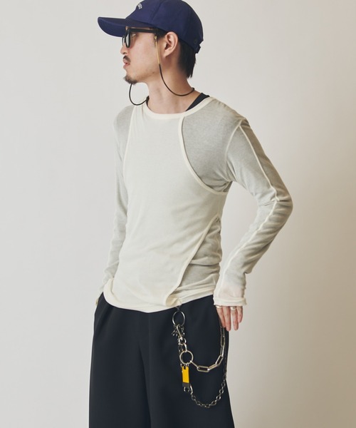 Lui's（ルイス）の「SURJENT　コットンレイヤードロンT（Tシャツ/カットソー・メンズ・ブラック/ホワイト・1/2）」の4枚目の写真