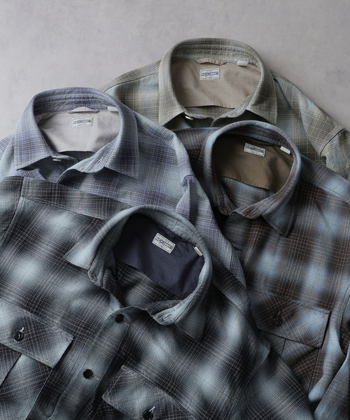 JOURNAL STANDARD J.S HOMESTEAD(ジャーナルスタンダードホームステッド)の「J.S.Homestead / インディゴ チェック ミリタリー シャツ(シャツ/ブラウス・メンズ・ブラウン系その他/ブラック/コバルトブルー/ベージュ・LARGE/MEDIUM)」の6枚目の写真