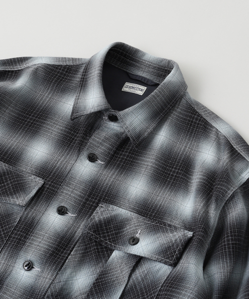 JOURNAL STANDARD J.S HOMESTEAD(ジャーナルスタンダードホームステッド)の「J.S.Homestead / インディゴ チェック ミリタリー シャツ(シャツ/ブラウス・メンズ・ブラウン系その他/ブラック/コバルトブルー/ベージュ・LARGE/MEDIUM)」の9枚目の写真