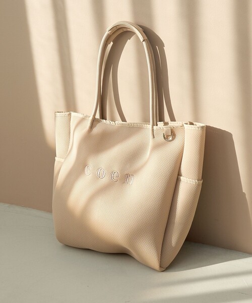 coen(コーエン)の「coen(コーエン)ロゴ刺繍 メッシュパフトートバッグ(トートバッグ・レディース・オフホワイト/ベージュ/ダークグレー/ブラック・FREE)」の4枚目の写真