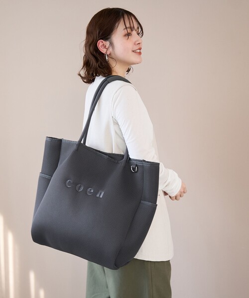 coen(コーエン)の「coen(コーエン)ロゴ刺繍 メッシュパフトートバッグ(トートバッグ・レディース・オフホワイト/ベージュ/ダークグレー/ブラック・FREE)」の5枚目の写真