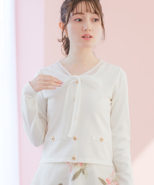 MISCH MASCH（ミッシュマッシュ）の「2026春夏新作 レースボウタイニット（ニット/セーター・レディース・ホワイト/グレー/ブルー・ﾌﾘ-）」の2枚目の写真