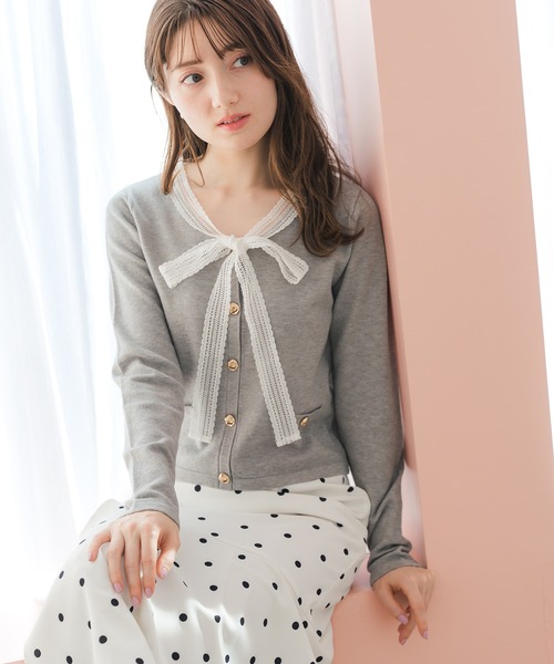 MISCH MASCH（ミッシュマッシュ）の「2026春夏新作 レースボウタイニット（ニット/セーター・レディース・ホワイト/グレー/ブルー・ﾌﾘ-）」の4枚目の写真